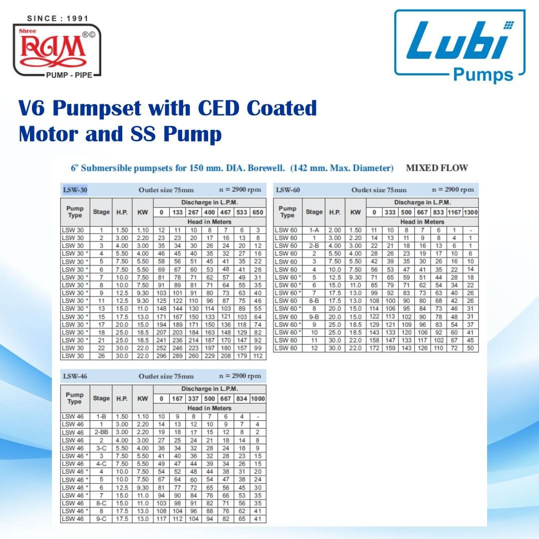 LUBI V6 Pumpset with CED Coated Motor and SS Pump